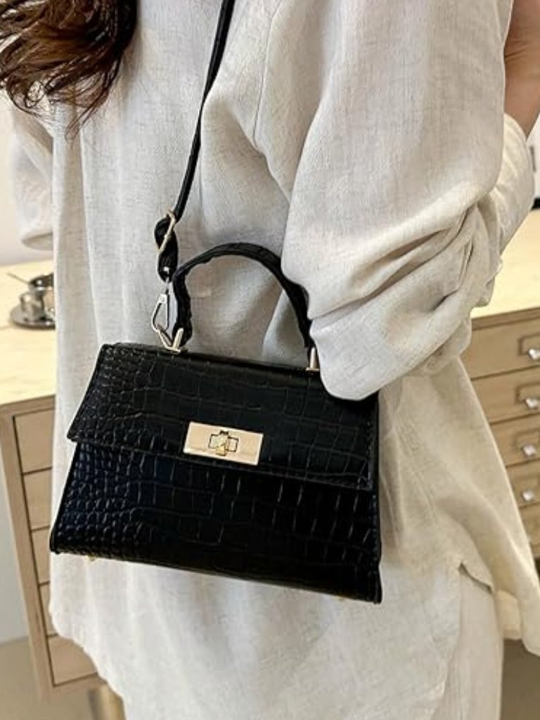 Neiman Marcus Pu Croc-Embossed Leather Small Crossbody Purse